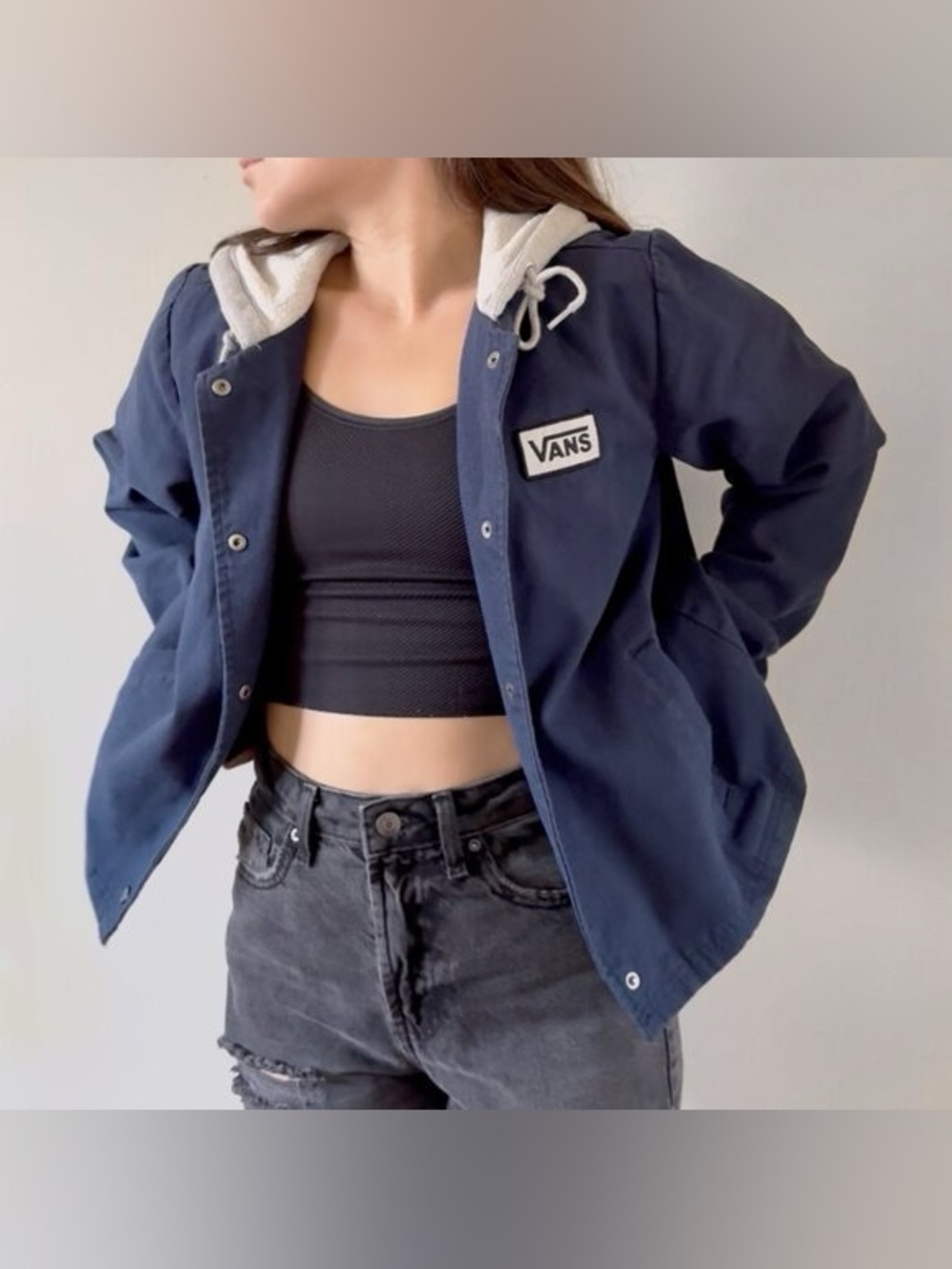 Vans Navy Canvas Hooded Jacket Sz Small Women’s 
(Ago A-2)